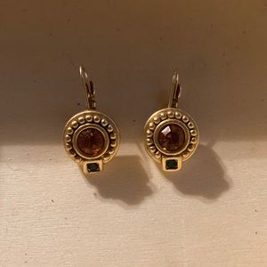 Signed Oscar de la Renta orange and green crystal earrings